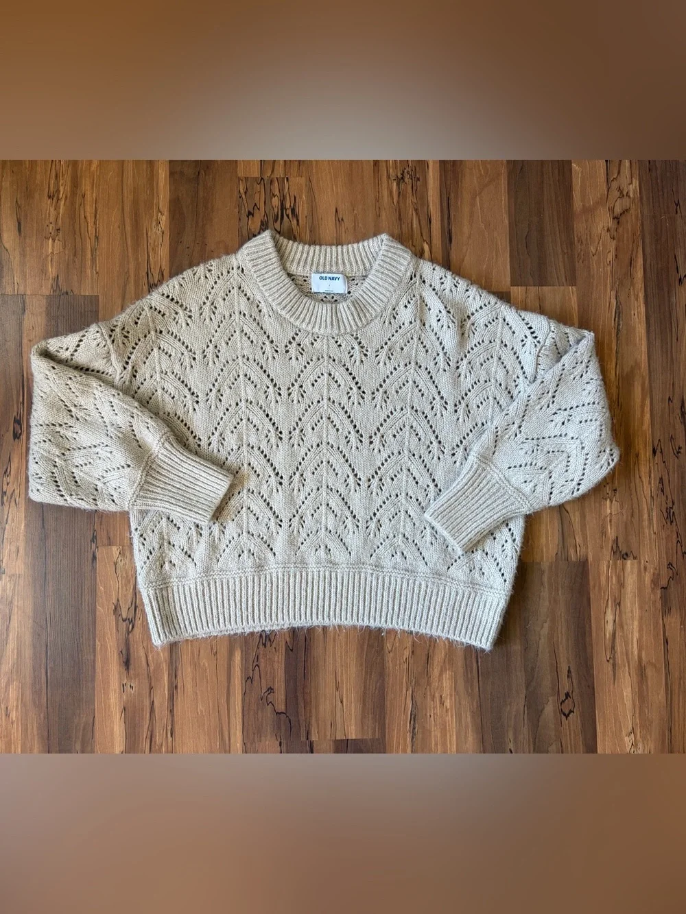 Old Navy Pointelle Knit Cream Long Sleeve Soft Chunky Sweater - Size L